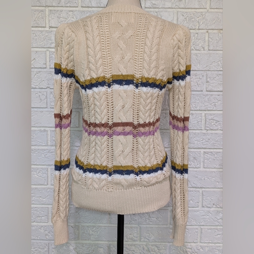 Heartloom Rossini Cable Stitch Pullover Sweater XS Fall Autumn Stripe Relaxed - Picture 5 of 12